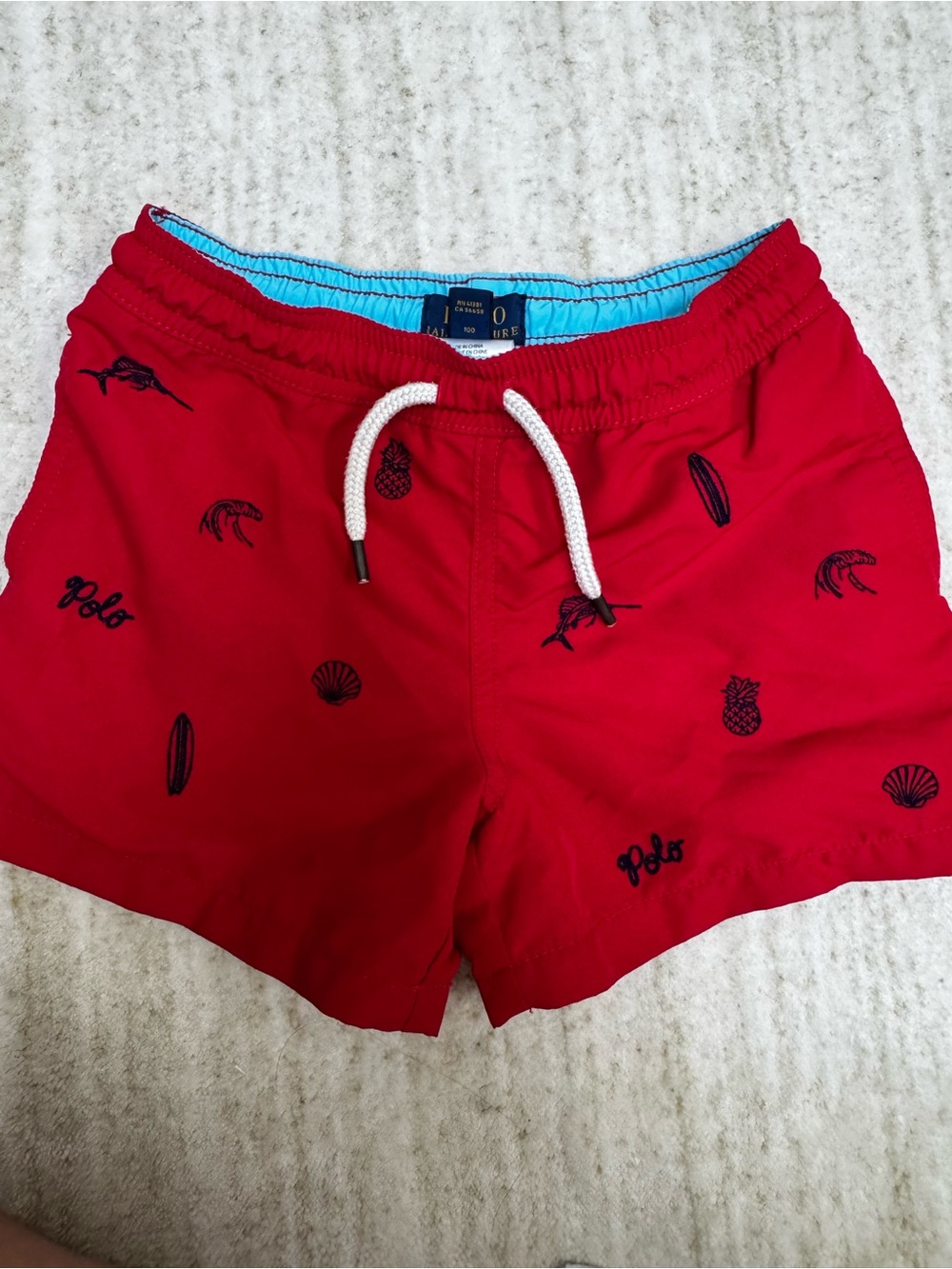 Polo by Ralph Lauren Red Swim Trunks with Navy Embroidery